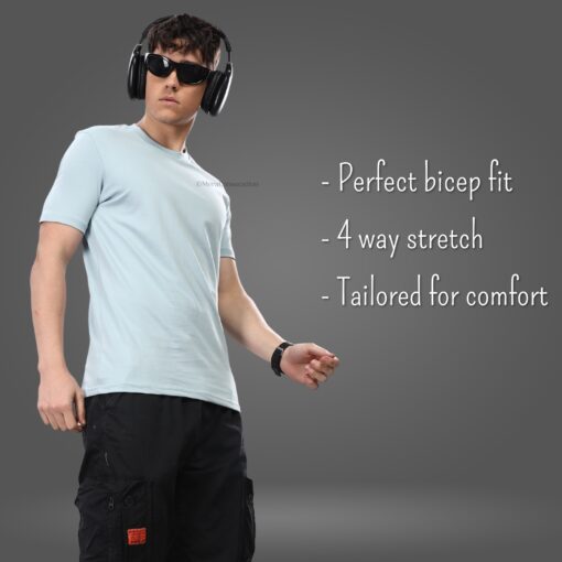 ''Pigeon Blue Half Sleeve Round Neck Tshirt''>