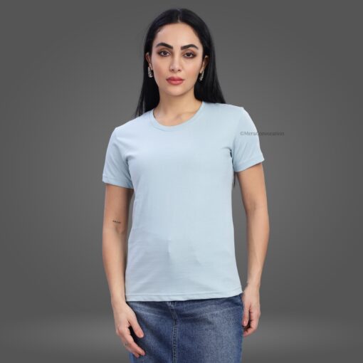 ''Pigeon Blue Women Premium Crew Neck Tshirt''>