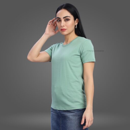 ''Pistachio Crew Neck Half Sleeve Women Tee''>