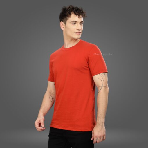 ''Rust Orange Half Sleeve Round Neck Tee''>