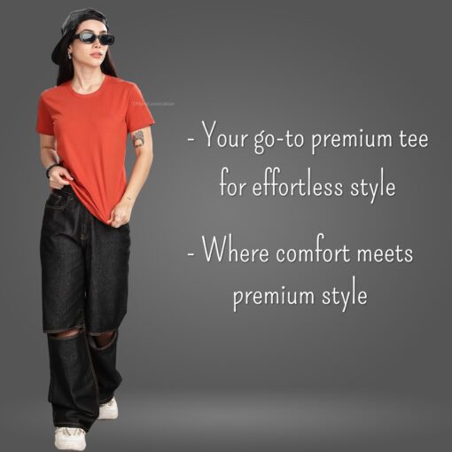 ''Rust Orange Round Neck Women Tshirt''>