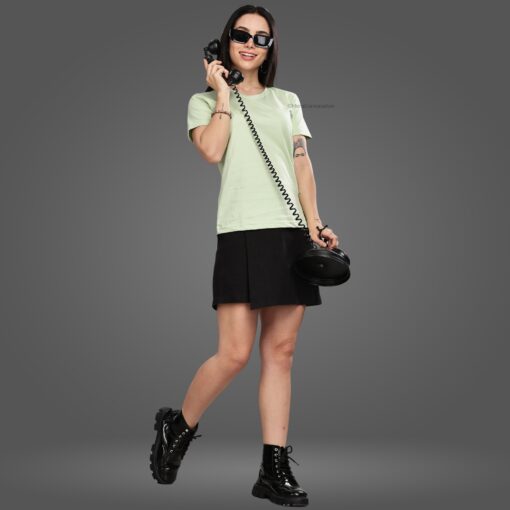 ''Seafoam Green Cotton Round Neck Women Tee''>