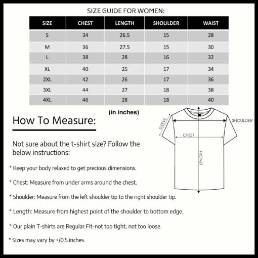 ''Size Chart for Crew Neck Tee - Women''>