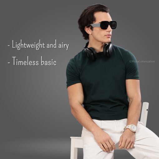 ''Solid Bottle Green Crew Neck Tee''>