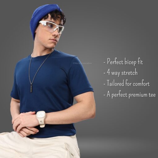 ''Teal Blue Half Sleeve Crew Neck Tshirt''>