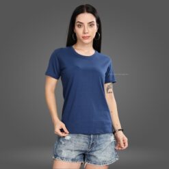 ''Teal Blue Women Premium Crew Neck Tshirt''>