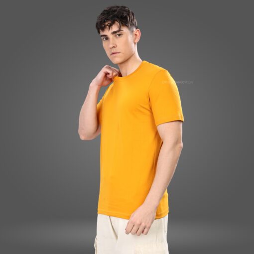 ''Yellow Half Sleeve Crew Neck Tee''>