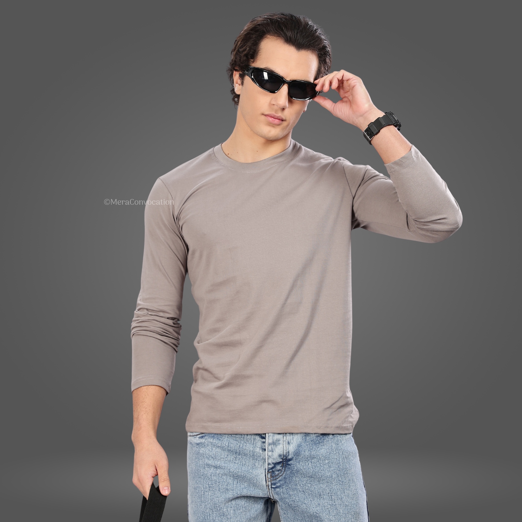 Ash Grey Cotton Full Sleeve Tee ''Ash Grey Cotton Full Sleeve Tee''>