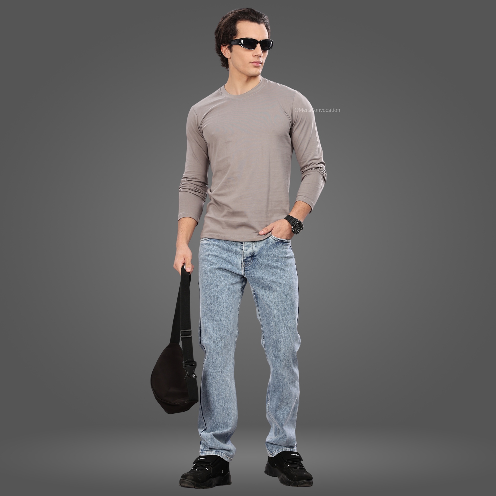 Ash Grey Cotton Premium Full Sleeve Tshirt ''Ash Grey Cotton Premium Full Sleeve Tshirt''>