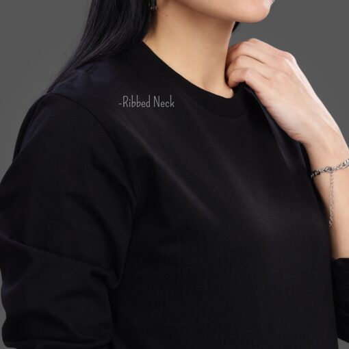 ''Black Women Full Sleeve Tshirt Rib''>