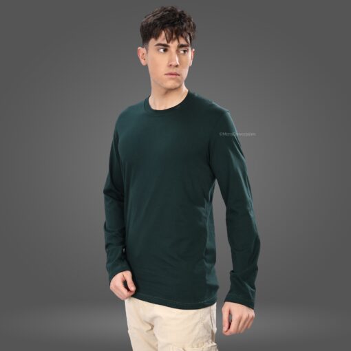 ''Bottle Green Premium Cotton Full Sleeve Tshirt''>