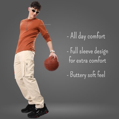 ''Brown Tencel Full Sleeve Tshirt''>