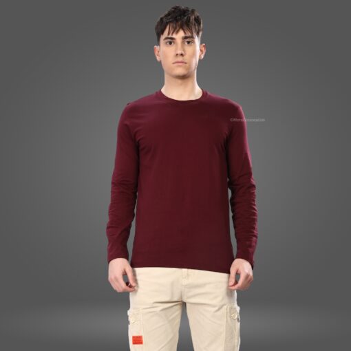 ''Burgundy Premium Cotton Full Sleeve Tshirt''>