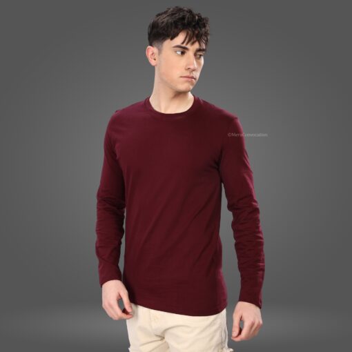 ''Burgundy Premium Full Sleeve Tee''>