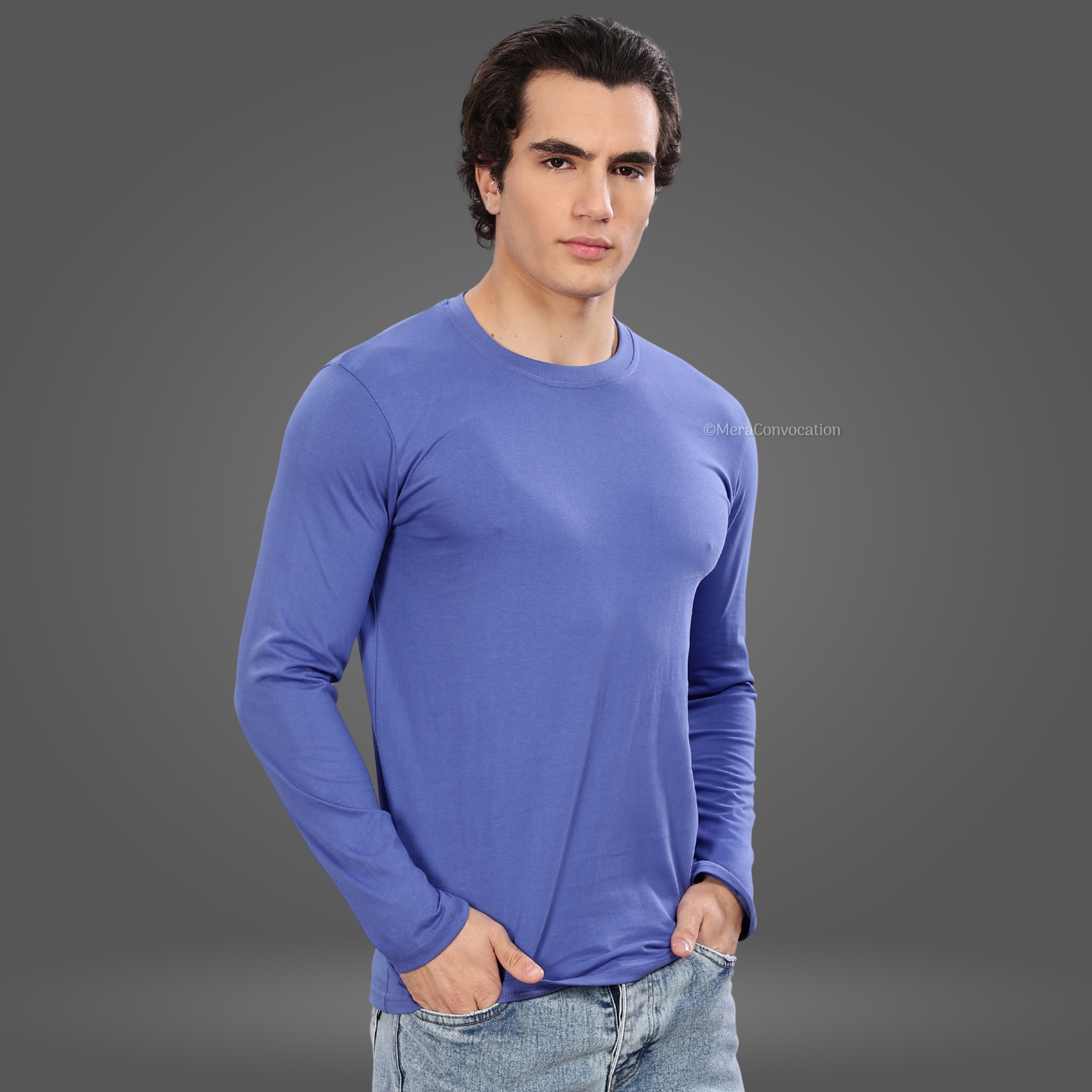English Blue Cotton Full Sleeve Tee ''English Blue Cotton Full Sleeve Tee''>