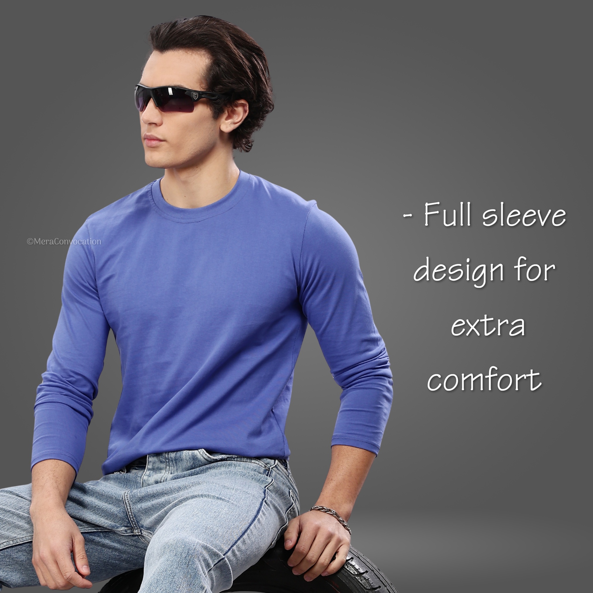 English Blue Cotton Full Sleeve Tshirt