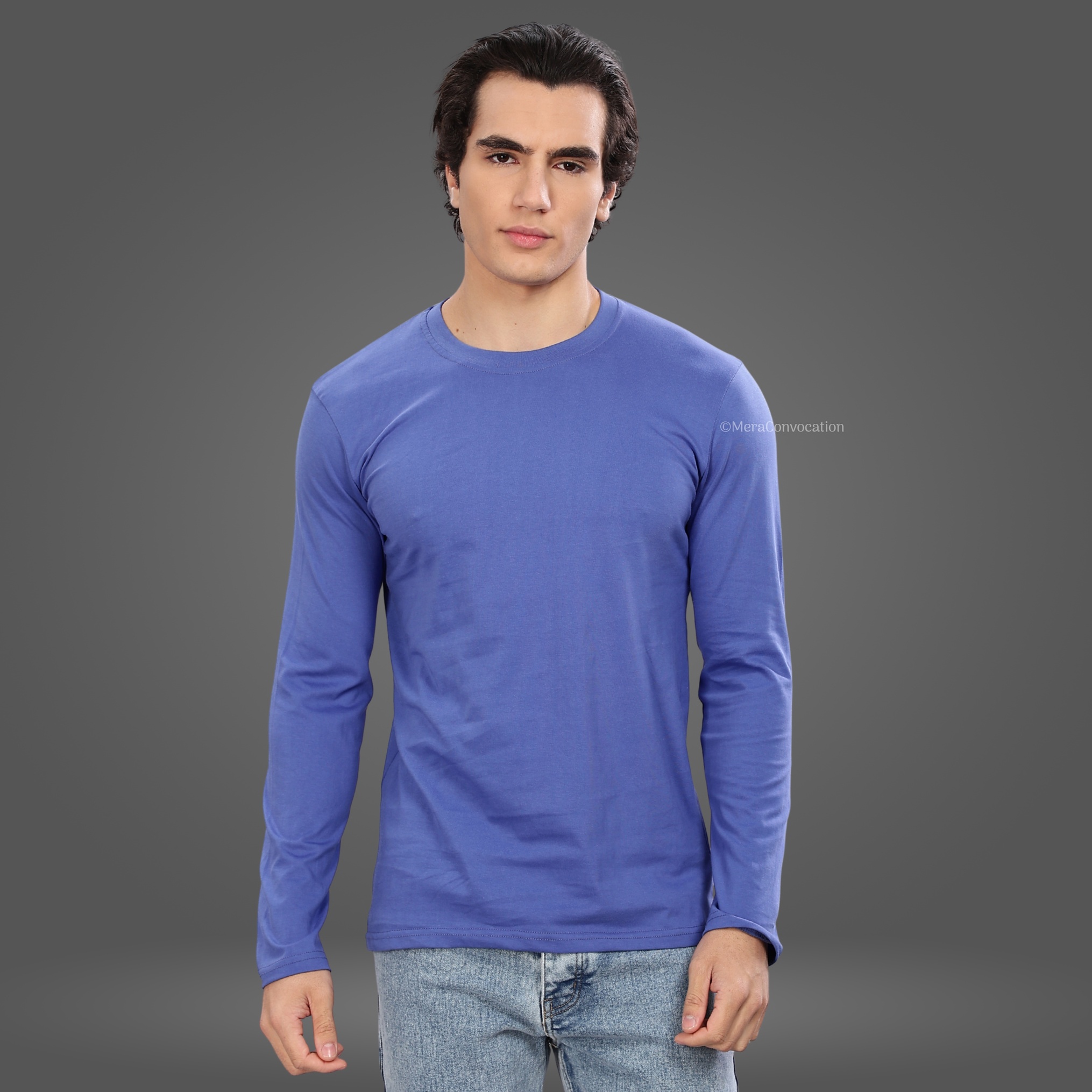 English Blue Premium Cotton Full Sleeve Tee