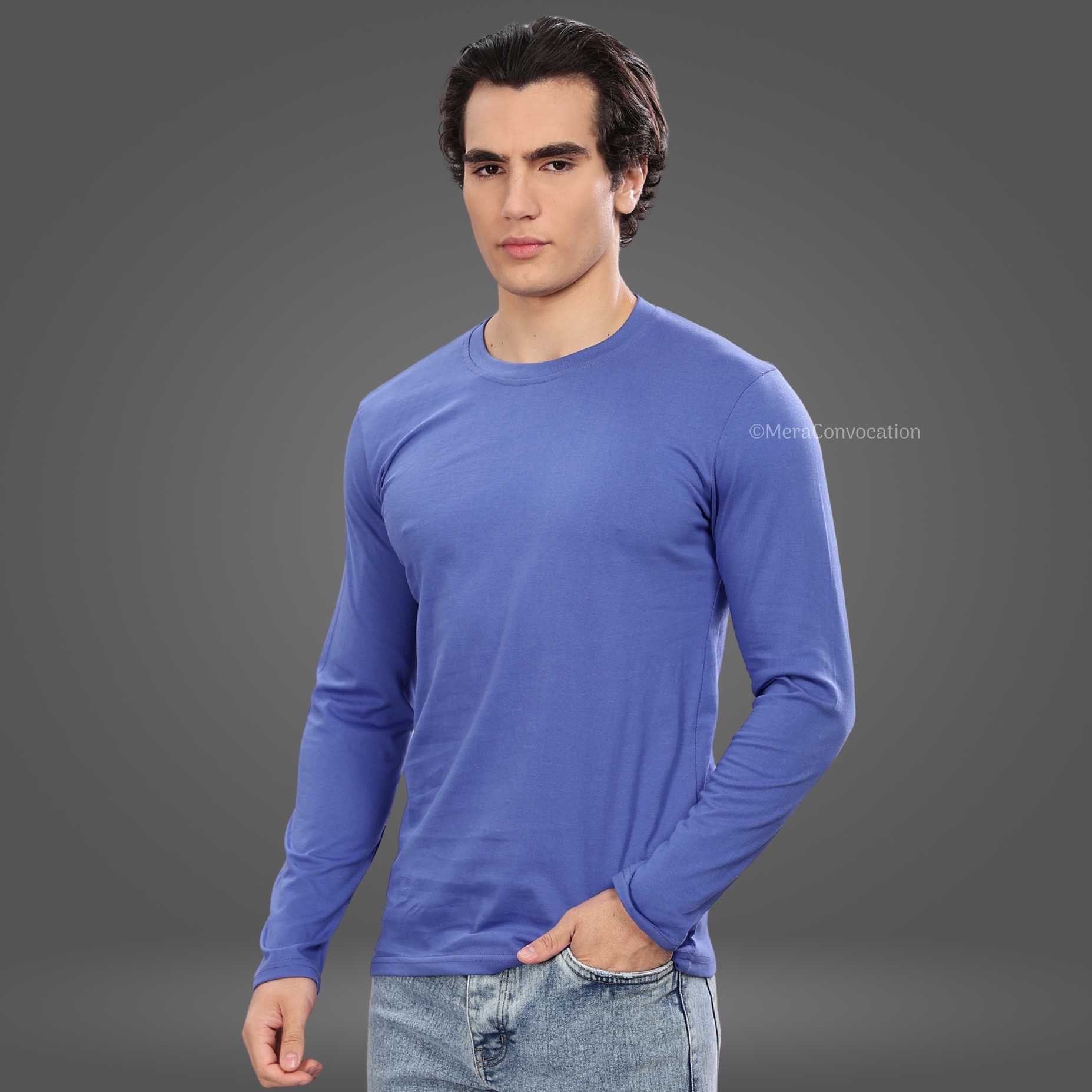 English Blue Tencel Full Sleeve Tee ''English Blue Tencel Full Sleeve Tee''>