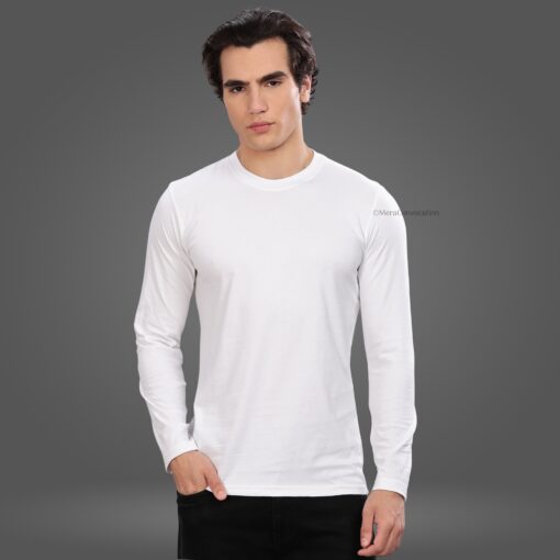 ''Milky White Premium Cotton Full Sleeve Tee''>