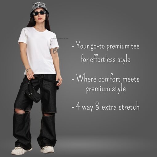 ''Milky White Round Neck Women Tee''>