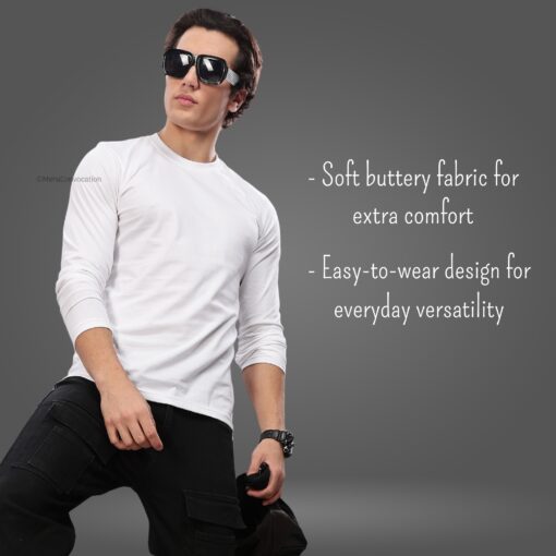 ''Milky White Tencel Full Sleeve Tee''>