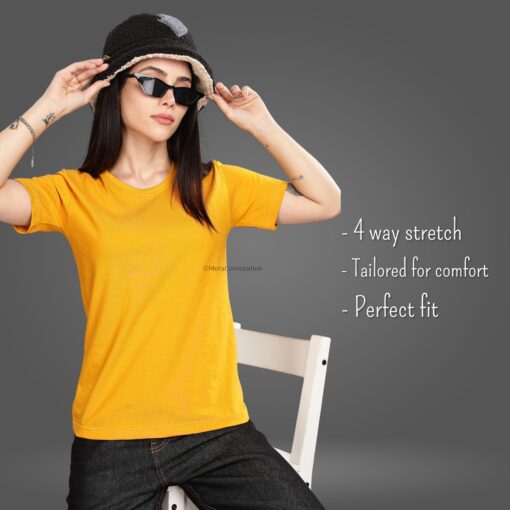 ''Mustard Yellow Crew Neck Half Sleeve Women Tshirt''>