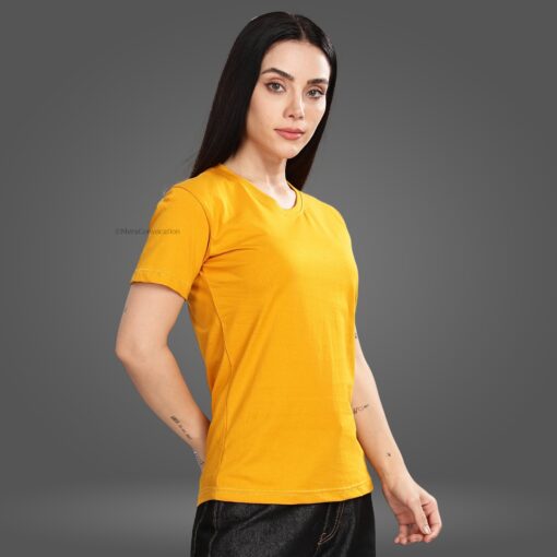 ''Mustard Yellow Tencel Premium Women Half Sleeve Tshirt''>