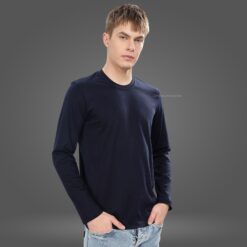 ''Navy Blue Premium Cotton Full Sleeve Tee''>