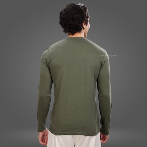 ''Olive Green Cotton Full Sleeve Tee''>