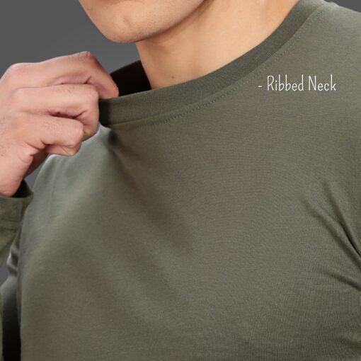 ''Olive Green Cotton Full Sleeve Tshirt Rib''>