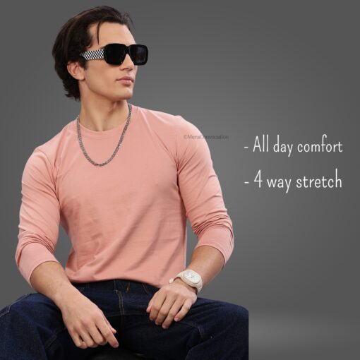 ''Peach Premium Cotton Full Sleeve Tee''>