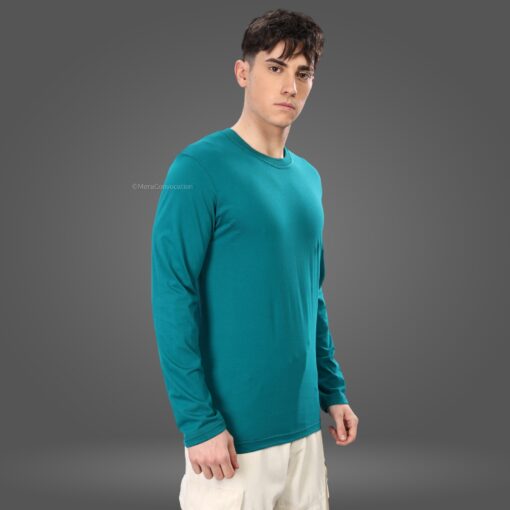 ''Peacock Blue Premium Cotton Full Sleeve Tee''>