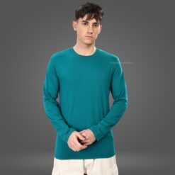 ''Peacock Blue Premium Cotton Full Sleeve Tshirt''>