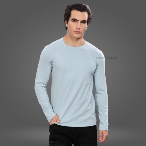 ''Pigeon Blue Premium Cotton Full Sleeve Tee''>