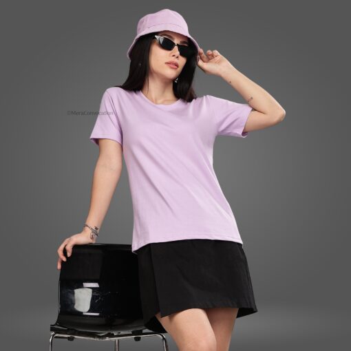 ''Thistle Purple Crew Neck Half Sleeve Women Tee''>
