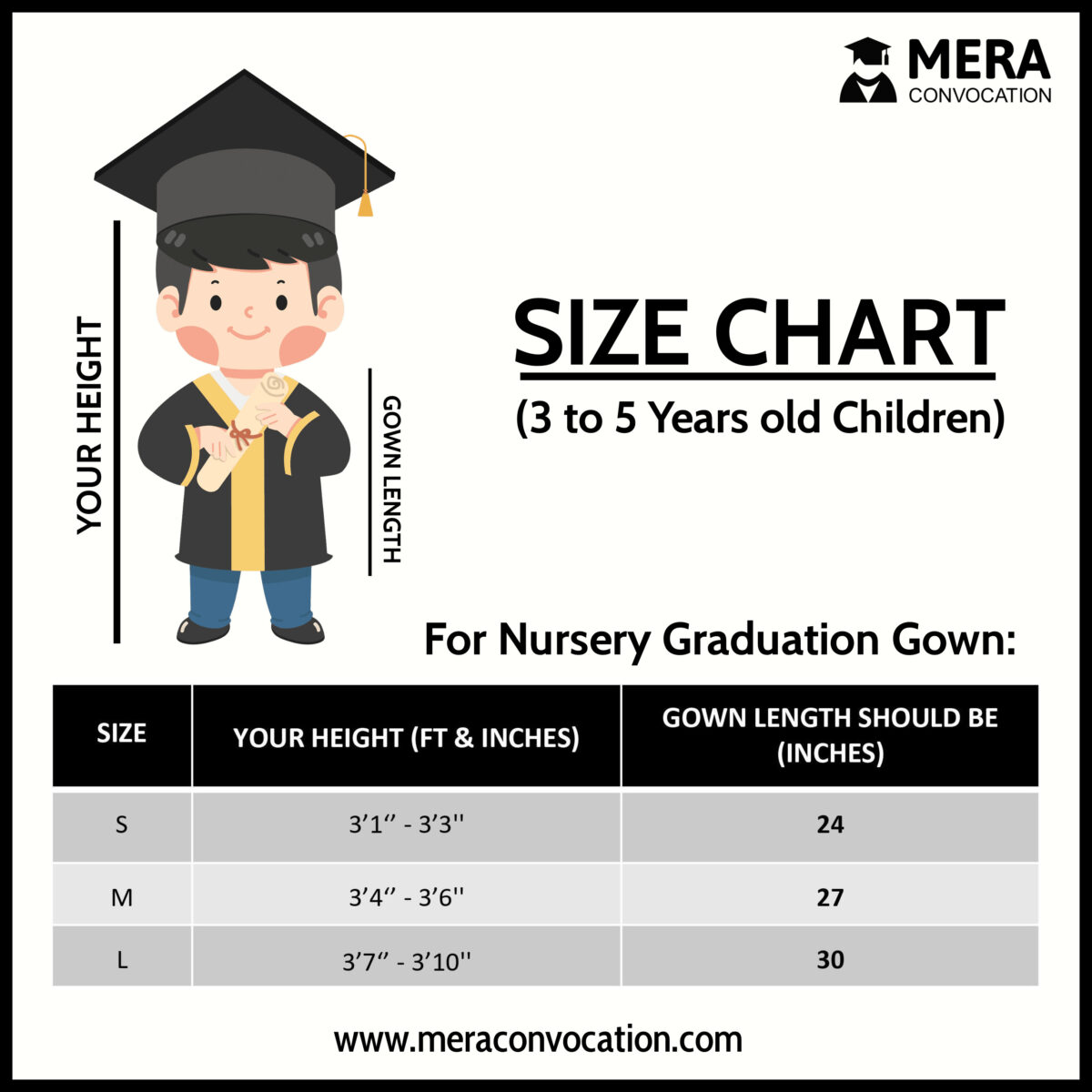 ''Size Chart - Nursery Graduation Gown''>