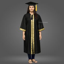 ''Girl - Black Matte Graduation Gown and Cap with Golden Border''>