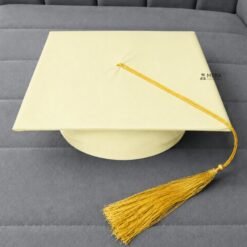''Cream Matte Graduation Cap with Golden Tassel''>