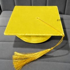 ''Lemon Yellow Premium Velvet Graduation Cap with Golden Tassel''>