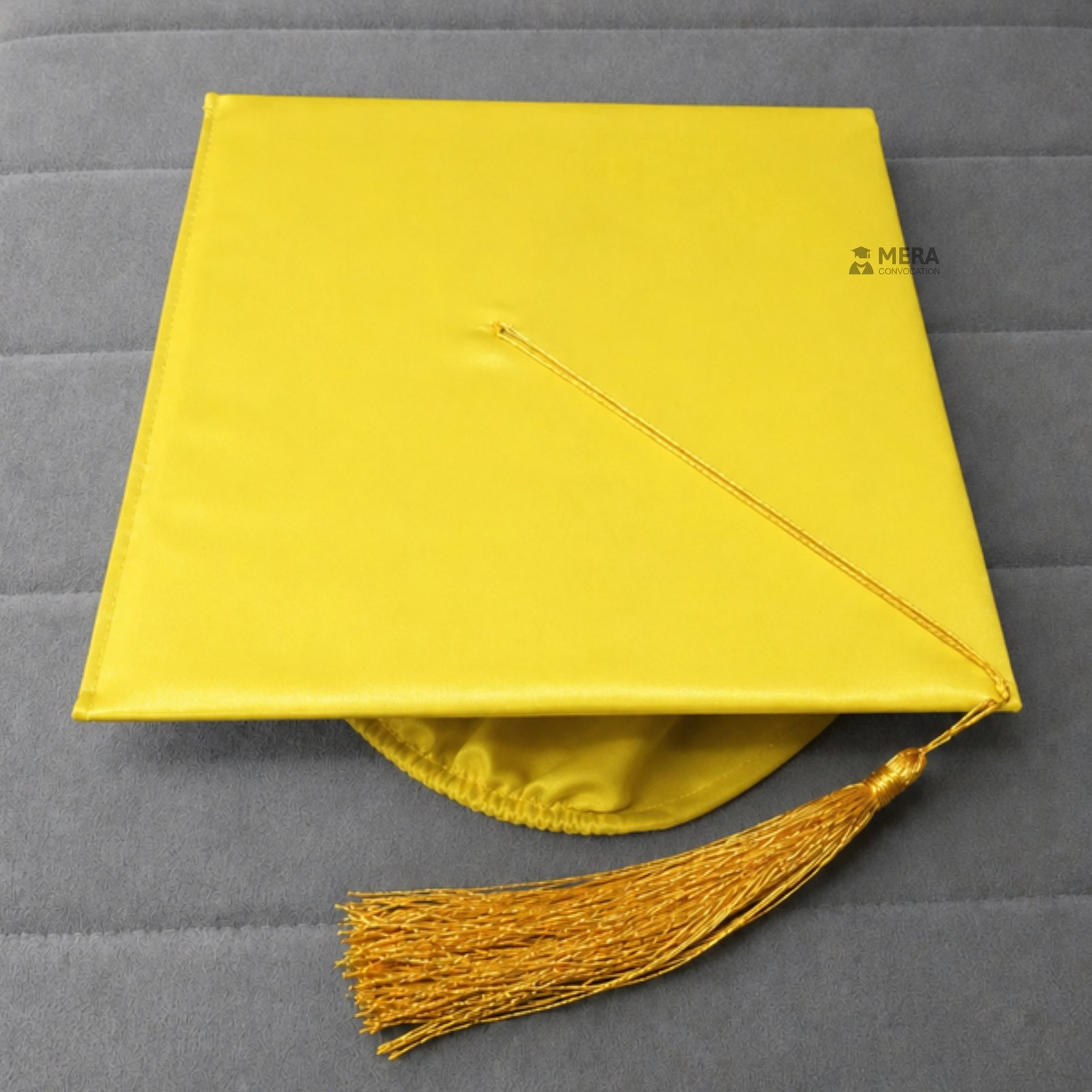 Lemon Yellow Satin Graduation Cap with Golden Tassel - Mera Convocation ''Lemon Yellow Satin Graduation Cap with Golden Tassel - Mera Convocation''>