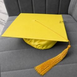 ''Lemon Yellow Shiny Graduation Cap with Golden Tassel''>