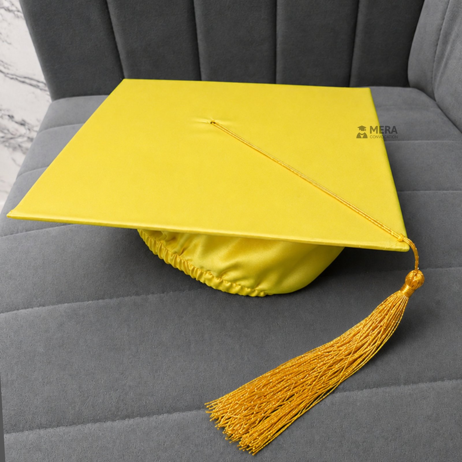 Lemon Yellow Shiny Graduation Cap with Golden Tassel ''Lemon Yellow Shiny Graduation Cap with Golden Tassel''>
