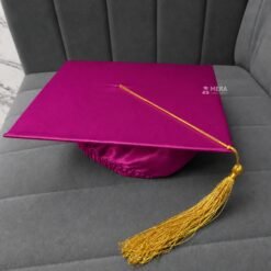 ''Magenta Shiny Graduation Cap with Golden Tassel''>
