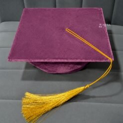 ''Onion Pink Premium Velvet Graduation Cap with Golden Tassel''>