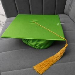 ''Parrot Green Shiny Graduation Cap with Golden Tassel''>
