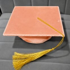 ''Peach Premium Velvet Graduation Cap with Golden Tassel''>