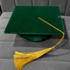 ''Peacock Green Premium Velvet Graduation Cap with Golden Tassel''>