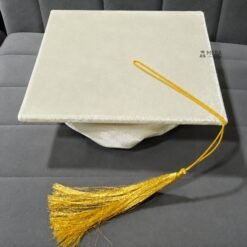 ''White Premium Velvet Graduation Cap with Golden Tassel''>