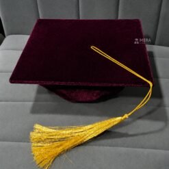 ''Wine Premium Velvet Graduation Cap with Golden Tassel''>