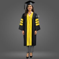 Black PhD Graduation Gown with Lemon Yellow Velvet Border
